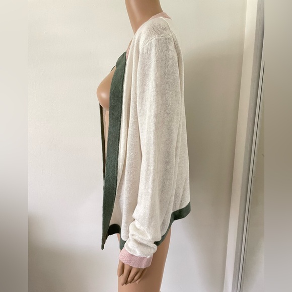 BODEN Cream Pointelle Open Front Linen Cardigan Size 10 Womens Sweater - Picture 3 of 9